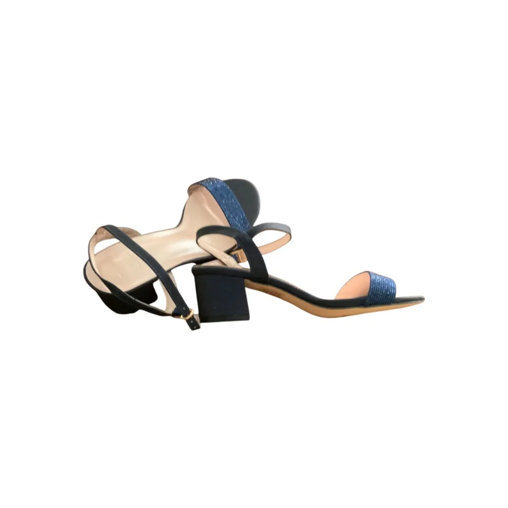 DB Studio Navy Glitter Block Heel Ankle Strap Sandals Size 6 - Picture 5 of 6